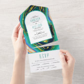 Groen, blauw, perzikagaat, gouden bruinbruin-bruin all in one uitnodiging (Afscheurbaar)