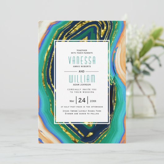 Groen, blauw, perzikagaat, gouden bruinbruin-bruin kaart (Staand voorkant)