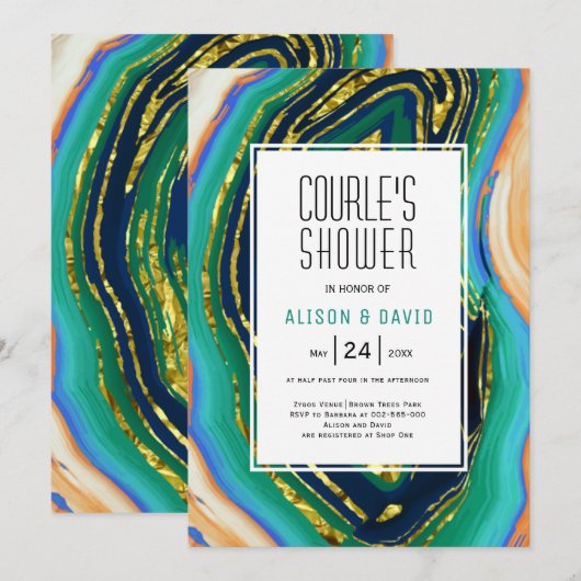 Groen, blauw, perzikagaat, gouden folie koppels do kaart (Voorkant / Achterkant)