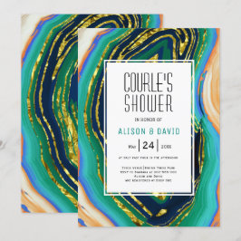 Groen, blauw, perzikagaat, gouden folie koppels do kaart