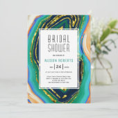 Groen, blauw, perzikagaat, gouden folie vrijgezell kaart (Staand voorkant)