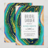 Groen, blauw, perzikagaat, gouden folie vrijgezell kaart (Voorkant / Achterkant)