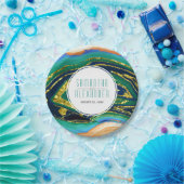 Groen, blauw, perzikgoud folie agate, lijst bruilo papieren bordje (Feest)