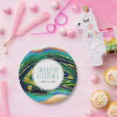 Groen, blauw, perzikgoud folie agate, lijst bruilo papieren bordje (Feest)