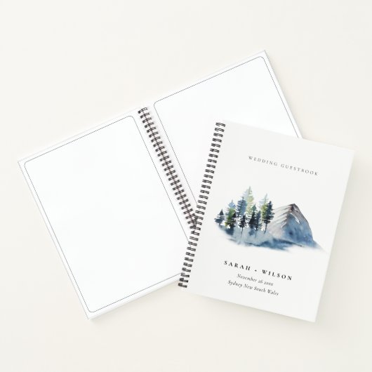 Groen Blauw Pijn Bossen Berg Bruiloft Gastenboek Notitieboek (Binnen)
