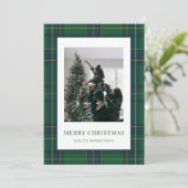 Groen & Blauw Plaid 1 Foto Kerst Kaart (Staand voorkant)
