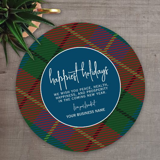 Groen Blauw Plaid met Corporate Greeting Business Feestdagenkaart