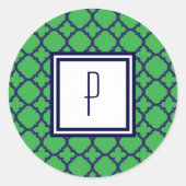 Groen Blauw Quatrefoil Monogram Stickers (Voorkant)