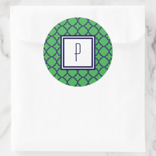 Groen Blauw Quatrefoil Monogram Stickers (Tas)