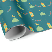 Groen & Blauw Ramadan Kareem Eid Mubarak Moslim Cadeaupapier (Rol Hoek)