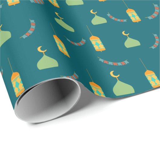 Groen & Blauw Ramadan Kareem Eid Mubarak Moslim Cadeaupapier (Rol Hoek)