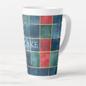 Groen Blauw Rood Goud Geruit Gestreept Latte Mok (Rechterhoek)