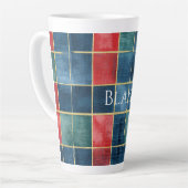 Groen Blauw Rood Goud Geruit Gestreept Latte Mok (Linkerhoek)