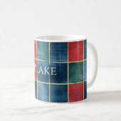 Groen Blauw Rood Goud Geruit Strepen Koffiemok (Voorkant rechts)