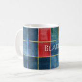 Groen Blauw Rood Goud Geruit Strepen Koffiemok (Voorkant links)