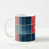 Groen Blauw Rood Goud Geruit Strepen Koffiemok (Links)