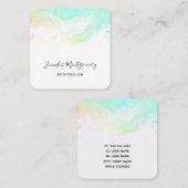 Groen Blauw & Roze Abstract Waterverf Swirls Vierkante Visitekaartje (Voorkant / Achterkant)