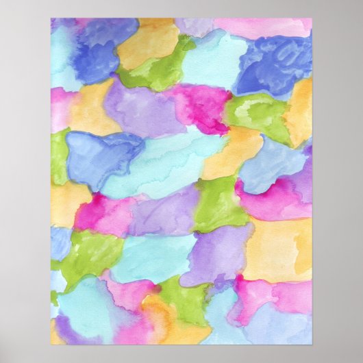 Groen Blauw Roze Geel Paars Water Kleur Poster (Voorkant)