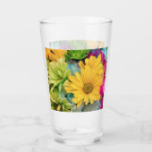 Groen Blauw Roze Gele Daisies Glas (Achterkant)