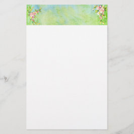 Groen Blauw Rozen Bloemen Huwelijkskop Briefpapier