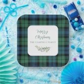 Groen Blauw Rustiek Plaid Kerstvakantie Tartan Papieren Bordje (Feest)