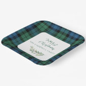 Groen Blauw Rustiek Plaid Kerstvakantie Tartan Papieren Bordje (Gebogen)