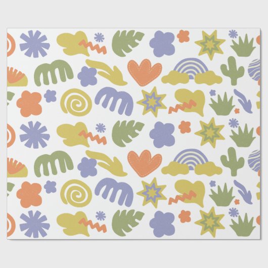 Groen Blauw & Sinaasappel Handgetrokken Stijl in B Cadeaupapier (Vlak)