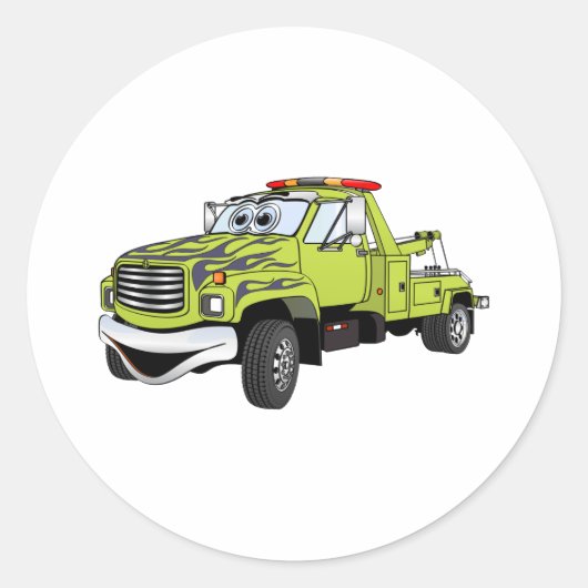 Groen Blauw Sleepwagen Cartoon Ronde Sticker (Voorkant)