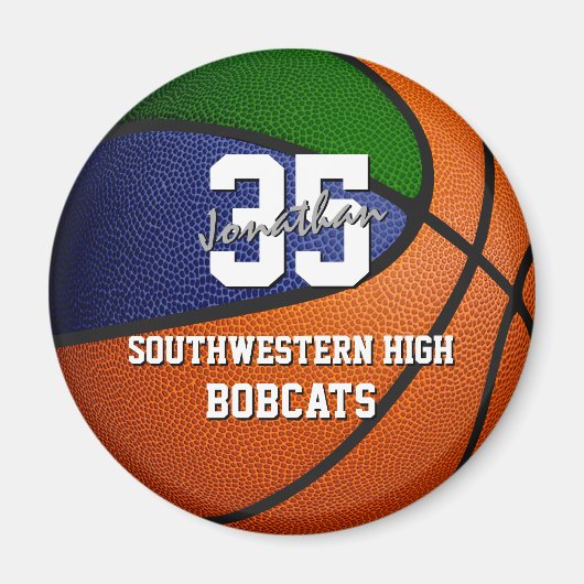 Groen Blauw Sportteam Kleuren Geschenken Basketbal Magneet (Voorkant)