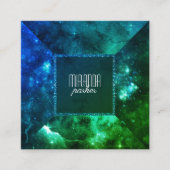 Groen blauw Starfield Stardust Galaxy Square Vierkante Visitekaartje (Voorkant)