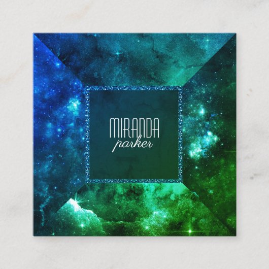 Groen blauw Starfield Stardust Galaxy Square Vierkante Visitekaartje (Voorkant)