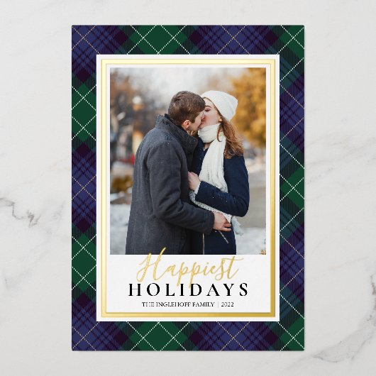 Groen & blauw Tartan Geluksste Feestdagen Foto (Voorkant)