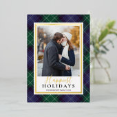 Groen & blauw Tartan Geluksste Feestdagen Foto (Staand Voorkant)