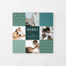 Groen Blauw Teal Geruit 7 Foto Prettig Kerstfeest