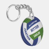 Groen blauw team kleuren gepersonaliseerd volleyba sleutelhanger (Voorkant Links)