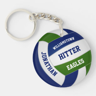 Groen blauw team kleuren gepersonaliseerd volleyba sleutelhanger