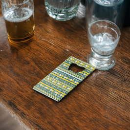 Groen Blauw Traditioneel Tribaal Patroon Creditkaart Flessenopener