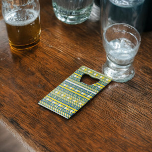 Groen Blauw Traditioneel Tribaal Patroon Creditkaart Flessenopener