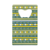 Groen Blauw Traditioneel Tribaal Patroon Creditkaart Flessenopener (Voorkant)
