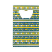 Groen Blauw Traditioneel Tribaal Patroon Creditkaart Flessenopener (Achterkant)