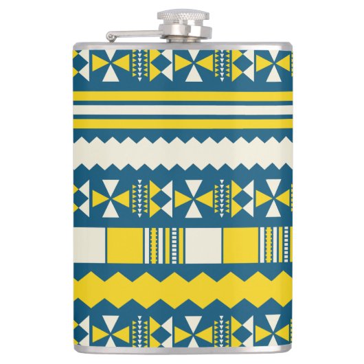 Groen Blauw Traditioneel Tribaal Patroon Heupfles (Voorkant)