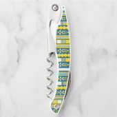 Groen Blauw Traditioneel Tribaal Patroon Kurkentrekker (Voorkant)