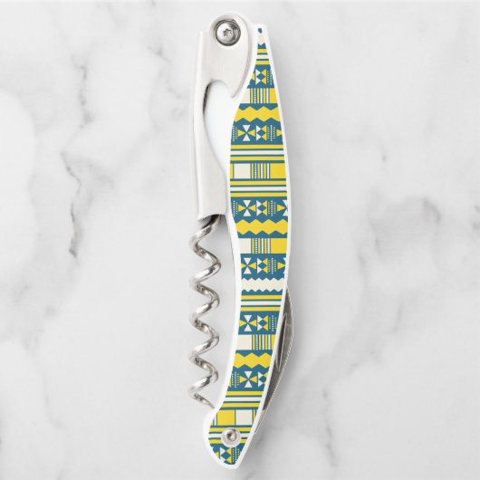 Groen Blauw Traditioneel Tribaal Patroon Kurkentrekker (Voorkant)