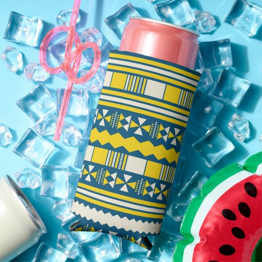 Groen Blauw Traditioneel Tribaal Patroon Seltzer Blikjeskoeler (Insitu Zomer)