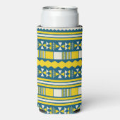 Groen Blauw Traditioneel Tribaal Patroon Seltzer Blikjeskoeler (Seltzer Achterkant)