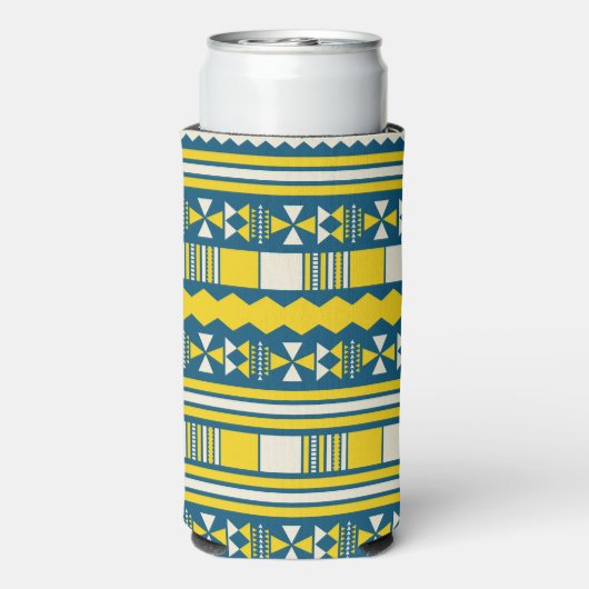 Groen Blauw Traditioneel Tribaal Patroon Seltzer Blikjeskoeler (Seltzer Achterkant)