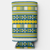 Groen Blauw Traditioneel Tribaal Patroon Seltzer Blikjeskoeler (Voorkant)