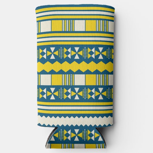 Groen Blauw Traditioneel Tribaal Patroon Seltzer Blikjeskoeler (Voorkant)