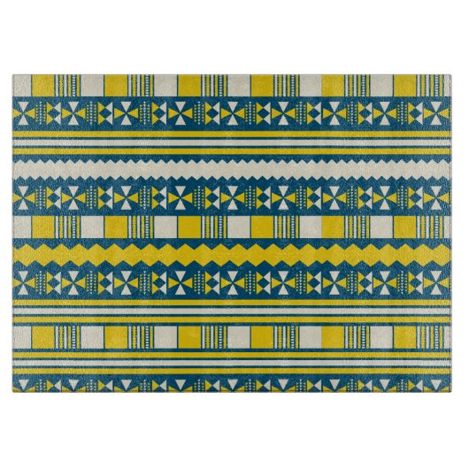 Groen Blauw Traditioneel Tribaal Patroon Snijplank (Voorkant)