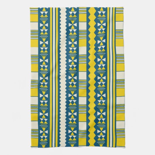 Groen Blauw Traditioneel Tribaal Patroon Theedoek (Verticaal)